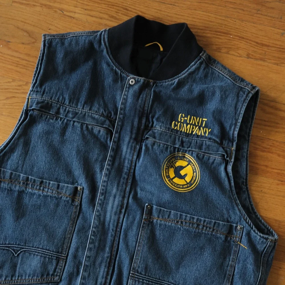 G-Unit Vest Blue Reversible Quilted Denim Hip Hop Y2K 3XL Heavyweight Bomber